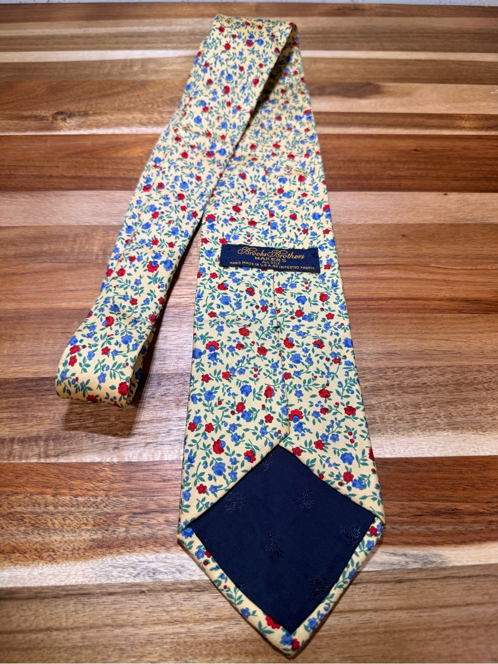 Vintage Brooks Brothers Yellow Floral Tie with Red & Blue Accents